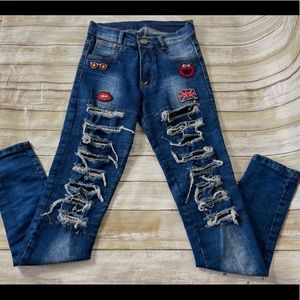 Pre-owned Ripped Jeans Customs With Stickers